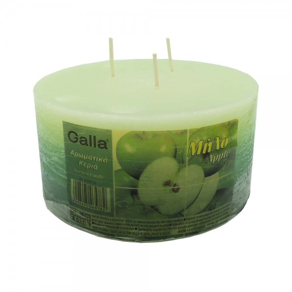 Galla  Αρωματικό Τριφύτιλο Κερί Κορμός Πράσινο Μήλο 70 ωρών 14x7cm